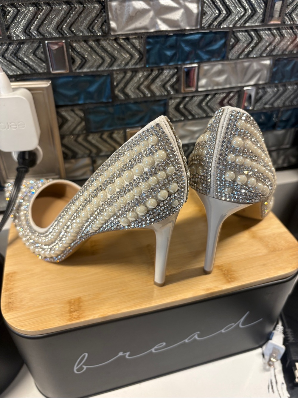 INC International Concepts Ivory Pearl & Crystal Pointed-Toe Slingback Pumps - Picture 8 of 9